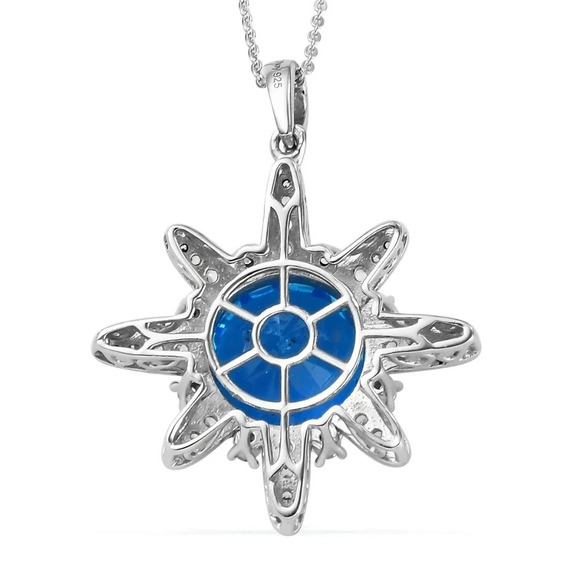 Caribbean Quartz & Natural White Zircon Accented Sunburst Pendant Necklace - Picture 7 of 8